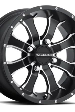 Raceline A77 Mamba 14x7in / 4x110 BP / -47mm Offset / 83.8mm Bore - Black & Machined Wheel Original