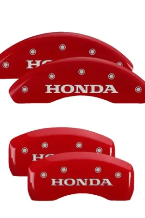 MGP 4 Caliper Covers Engraved Front & Rear Red Power Coat Finish Silver Characters - Honda Today Only