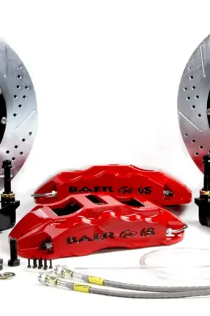 Today Only Baer Brakes 4141020FR-11 Baer Brakes 14" Extreme+ Front Brake Kit, Fire Red, Slot, ARP Studs