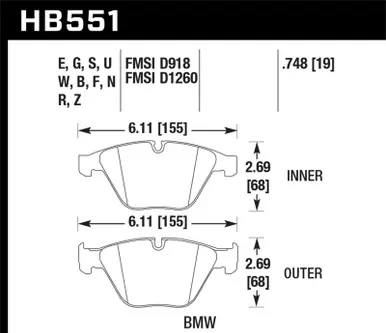 Hawk 07-09 BMW 335d/335i/335xi / 08-09 328i/M3 HPS Street Front Brake Pads - HB551F.748 Super Sale