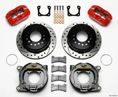 Original Wilwood Dynapro Low-Profile 11.00in P-Brake Kit Drill-Red Chevy 12 Bolt Spcl 2.81in Off Stag Mount - 140-11400-DR