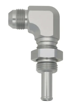 DeatschWerks 8AN Male Flare to 90-Degree 3/8in Single Hose Barb - Anodized DW Titanium Trusted Brand