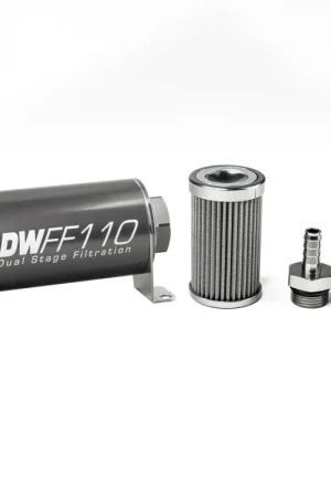 DeatschWerks Stainless Steel 3/8in 100 Micron Universal Inline Fuel Filter Housing Kit (110mm) Place Order
