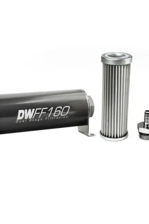 DeatschWerks Stainless Steel 5/16in 5 Micron Universal Inline Fuel Filter Housing Kit (160mm) Top Pick