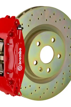 Brembo 05-14 Mustang GT Excl non-ABS Equipped Fr GT BBK 6Pist Cast 355x32 1pc Rotor Drilled-Red Weekend Sale
