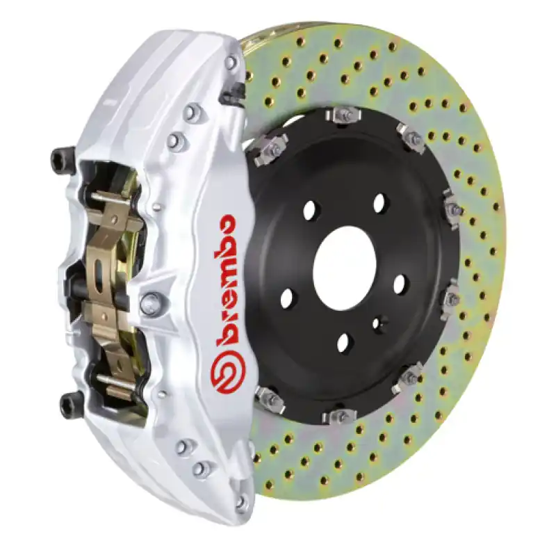 Brembo 08-10 Challenger w/V8 (Excl AWD/SRT-8) Fr GT BBK 6Pis Cast 380x34 2pc Rtr Drill-Silver Brand New