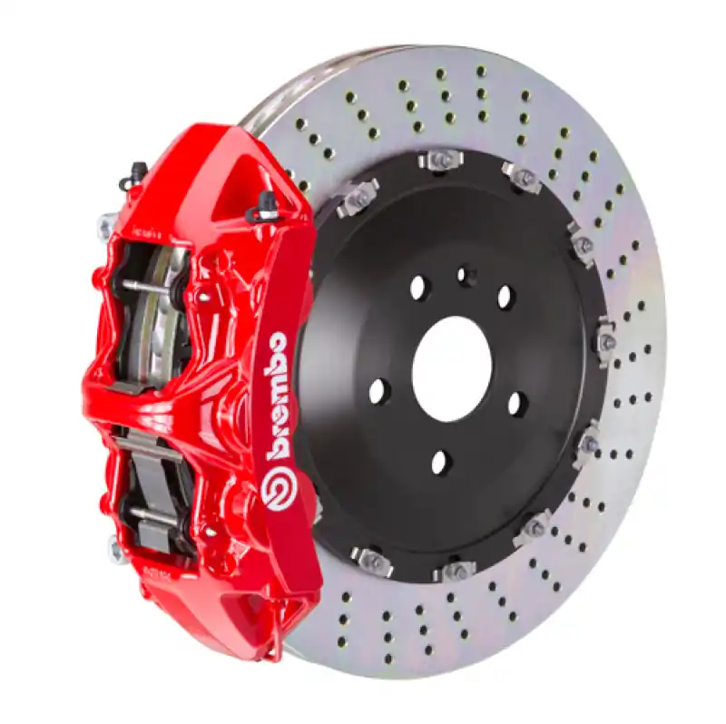 Secure Checkout Brembo 10-15 Camaro SS/12-15 Camaro ZL1 Front GT BBK 6 Piston Cast 405x34 2pc Rotor Drilled-Red
