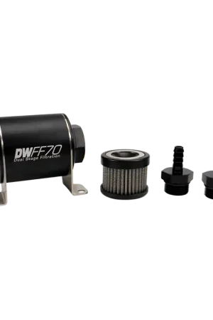 Top Pick DeatschWerks Stainless Steel 5/16in 40 Micron Universal Inline Fuel Filter Housing Kit (70mm)