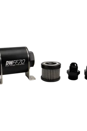 Big Sale DeatschWerks Stainless Steel 8AN 5 Micron Universal Inline Fuel Filter Housing Kit (70mm)