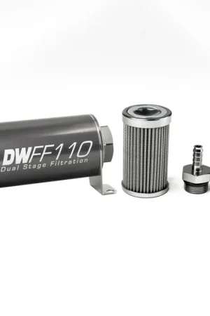 Affordable DeatschWerks Stainless Steel 5/16in 100 Micron Universal Inline Fuel Filter Housing Kit (110mm)
