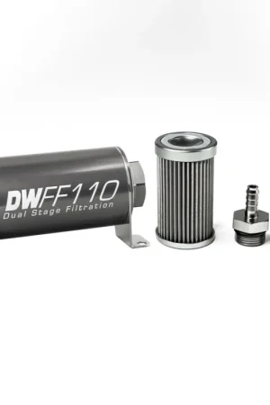 Limited Offer DeatschWerks Stainless Steel 5/16in 40 Micron Universal Inline Fuel Filter Housing Kit (110mm)