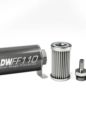 Crafted DeatschWerks Stainless Steel 3/8in 5 Micron Universal Inline Fuel Filter Housing Kit (110mm)