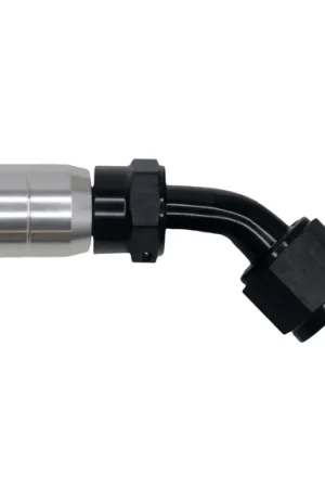 Handmade DeatschWerks 8AN Female Swivel 45-Degree Crimping Style Hose End CPE - Anodized Matte Black