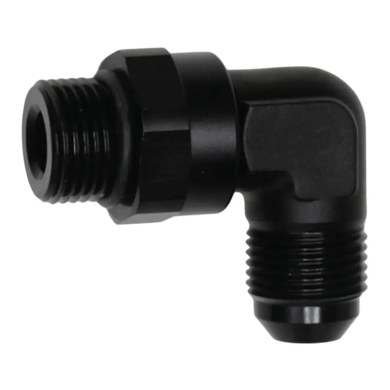 Clearance DeatschWerks 8AN ORB Male Swivel to 8AN Male Flare 90-Degree Fitting - Anodized Matte Black